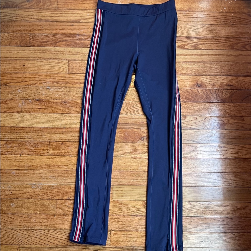 Navy Blue Leggings with Red Stripes